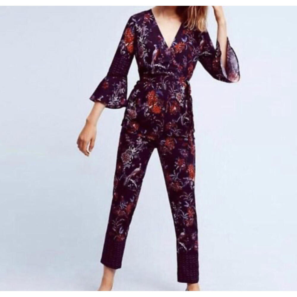 MAEVE black red floral long sleeve floral jumpsuit sz 2